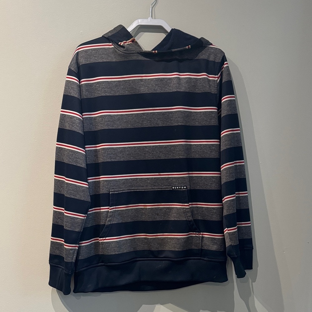 Burton Striped Navy & Gray Hooded Sweatshirt with Red Accents